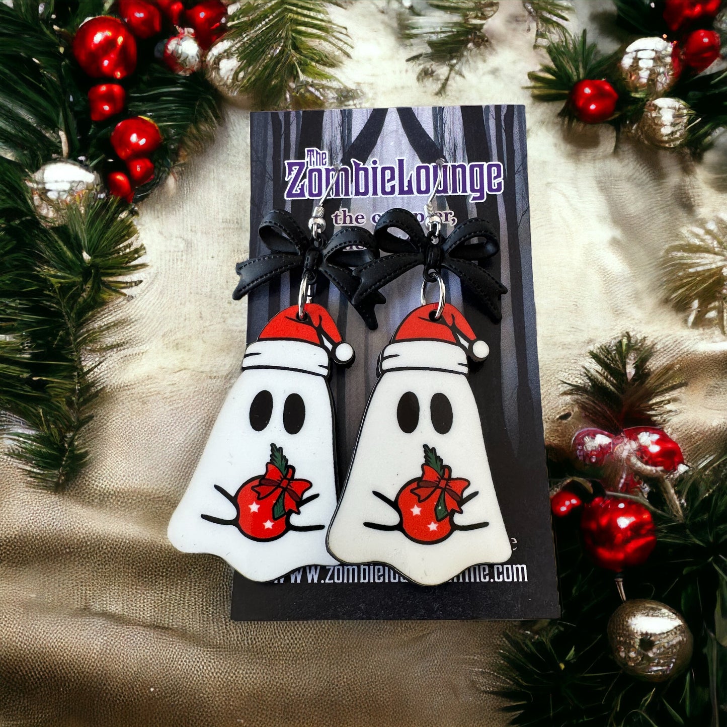 Christmas Bow Ghost Earrings