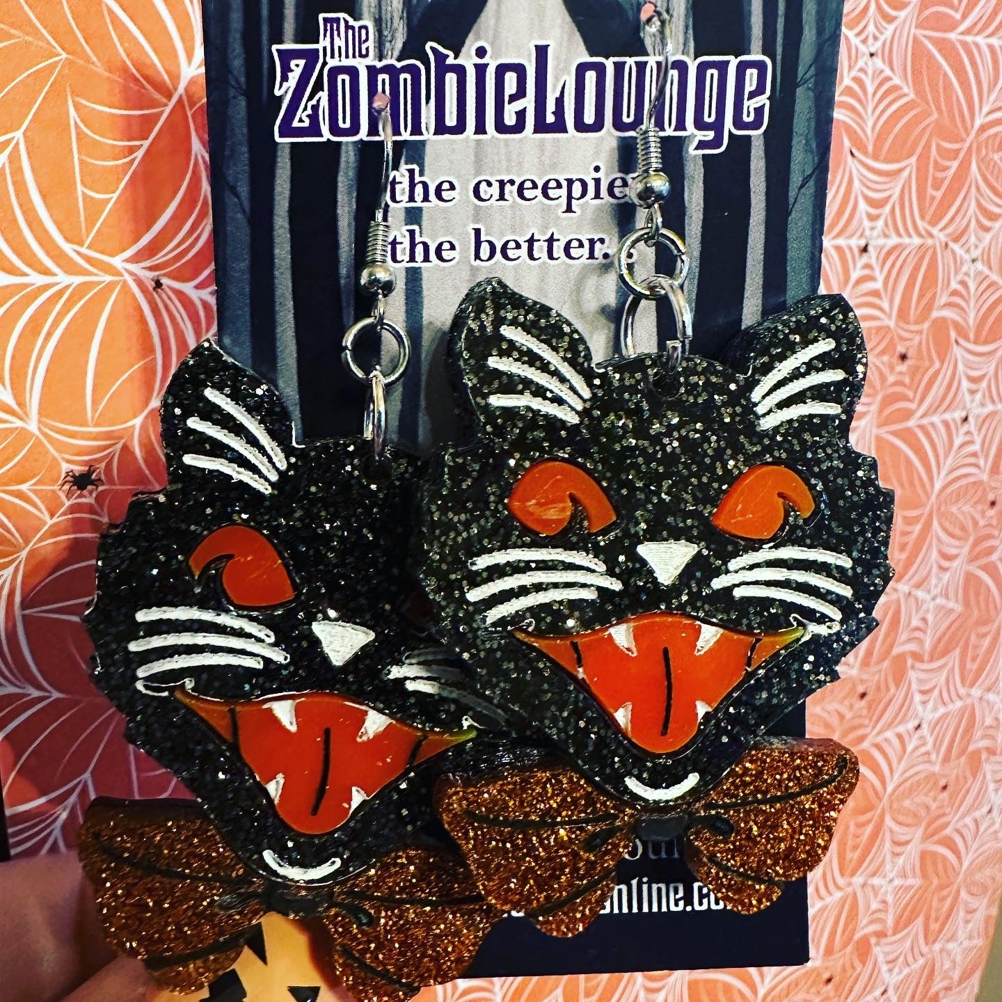 Vintage Glitter Black Cat Earrings