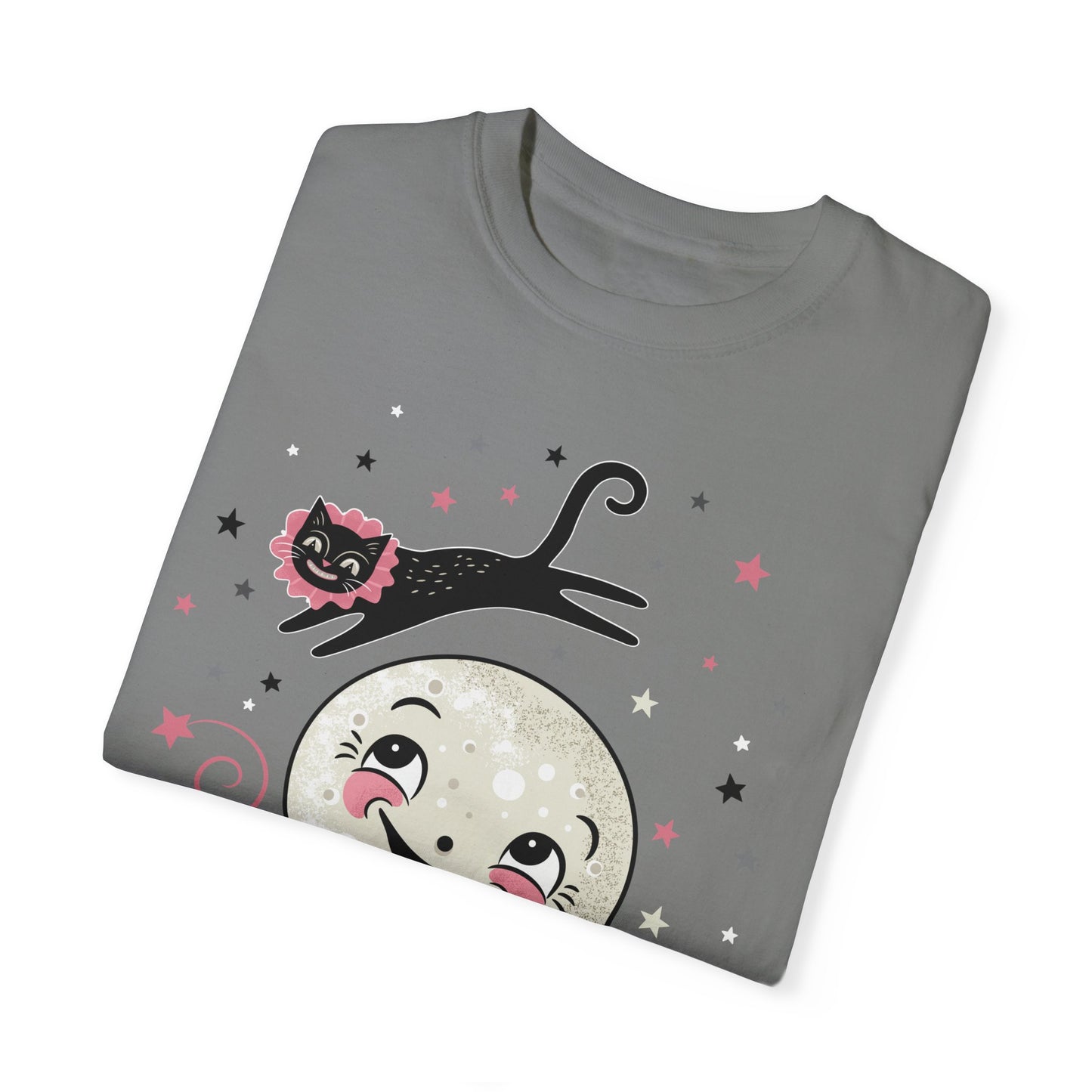 Fly Me to the Moon Unisex Garment-Dyed T-Shirt – Cute Cat & Moon Design