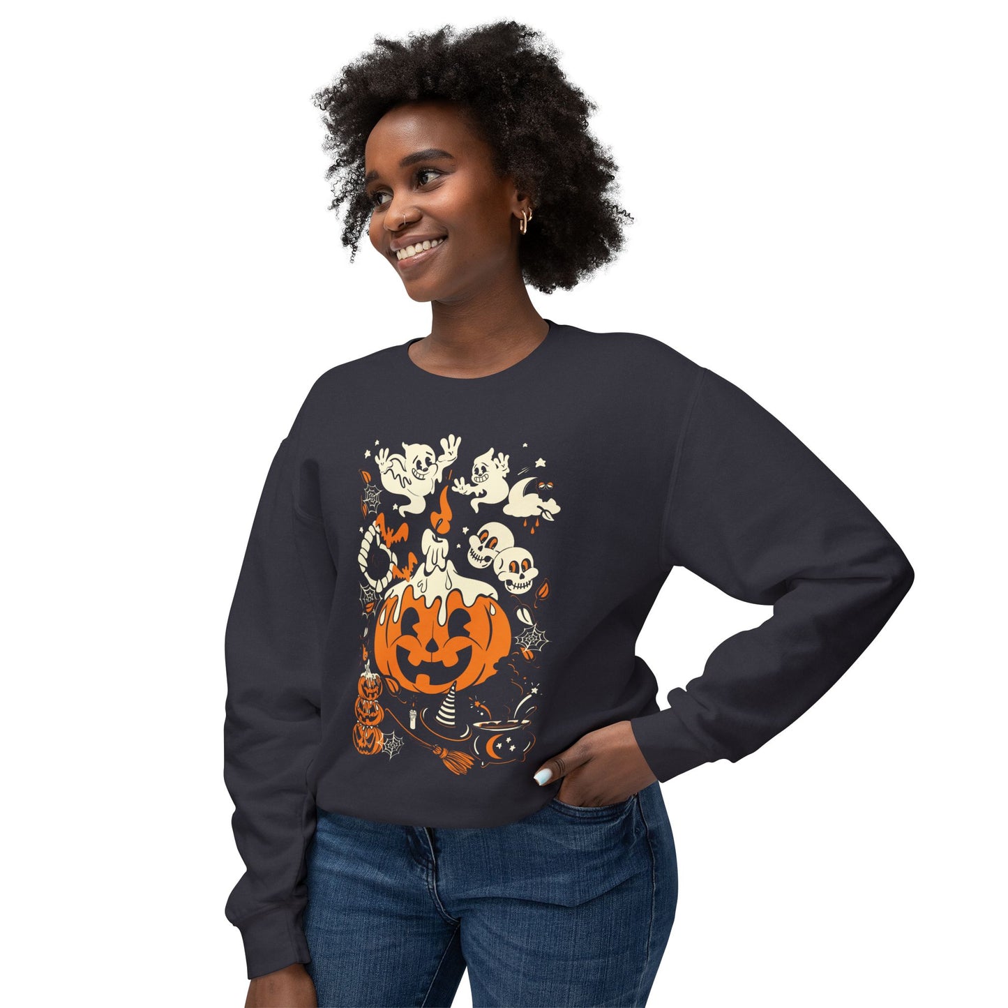 Halloween Pumpkin Unisex Lightweight Crewneck Sweatshirt