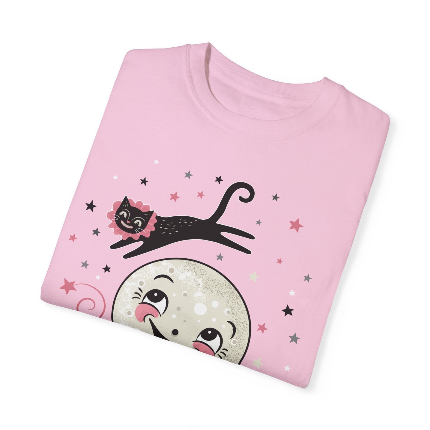 Fly Me to the Moon Unisex Garment-Dyed T-Shirt – Cute Cat & Moon Design