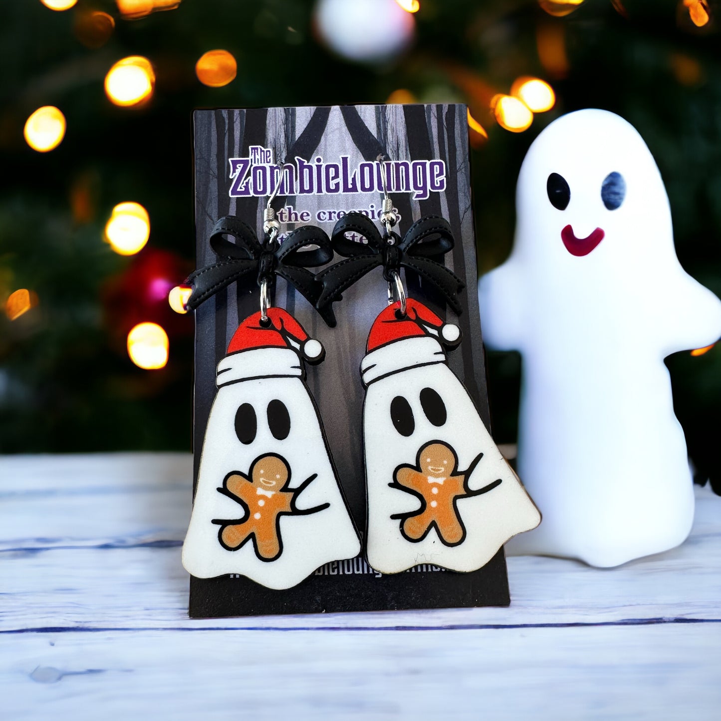 Christmas Bow Ghost Earrings