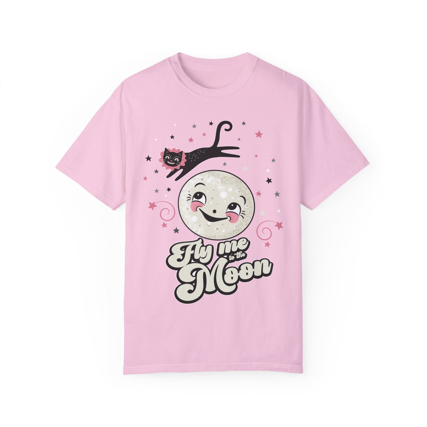 Fly Me to the Moon Unisex Garment-Dyed T-Shirt – Cute Cat & Moon Design