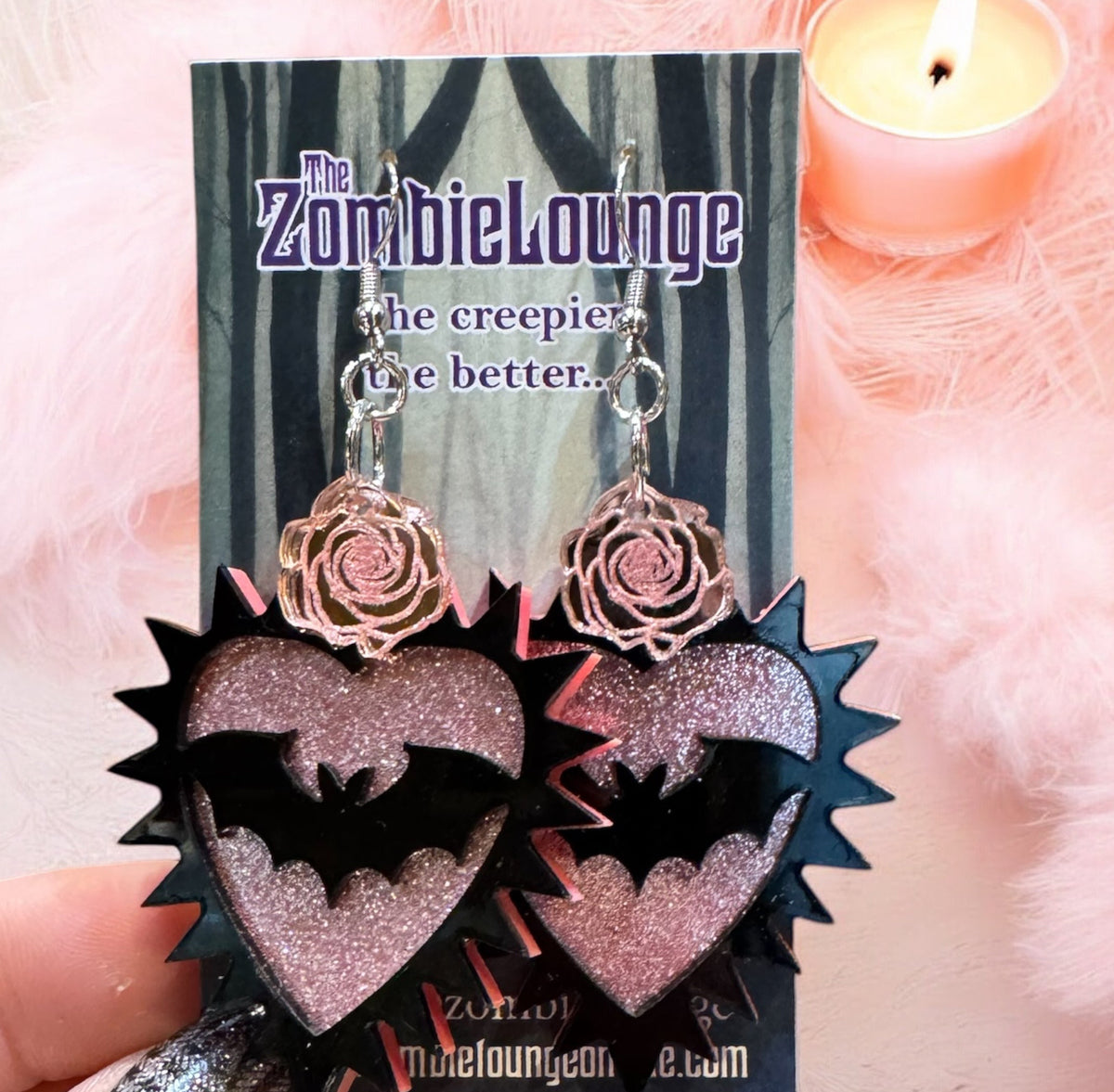Gothic Bat Heart Earrings