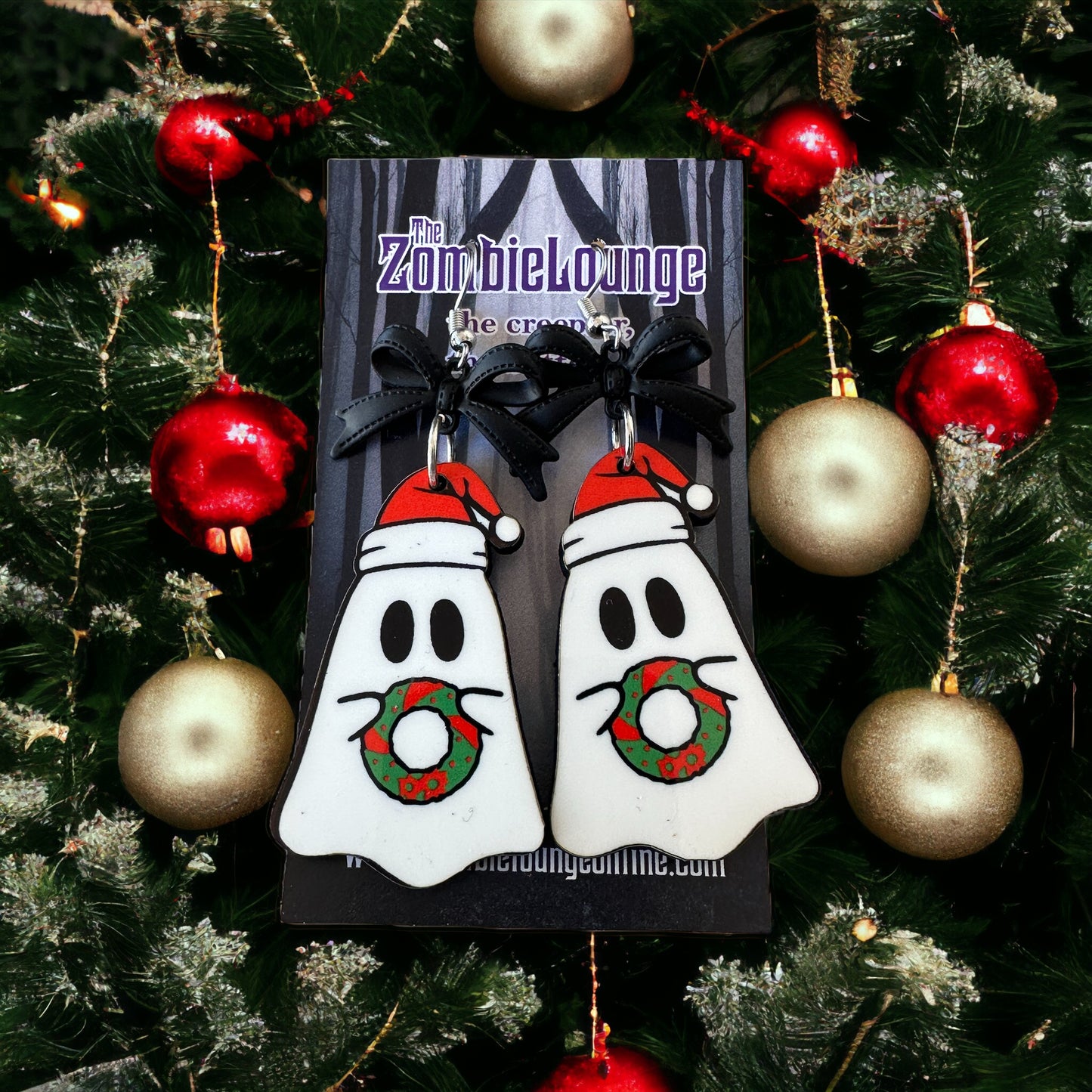 Christmas Bow Ghost Earrings