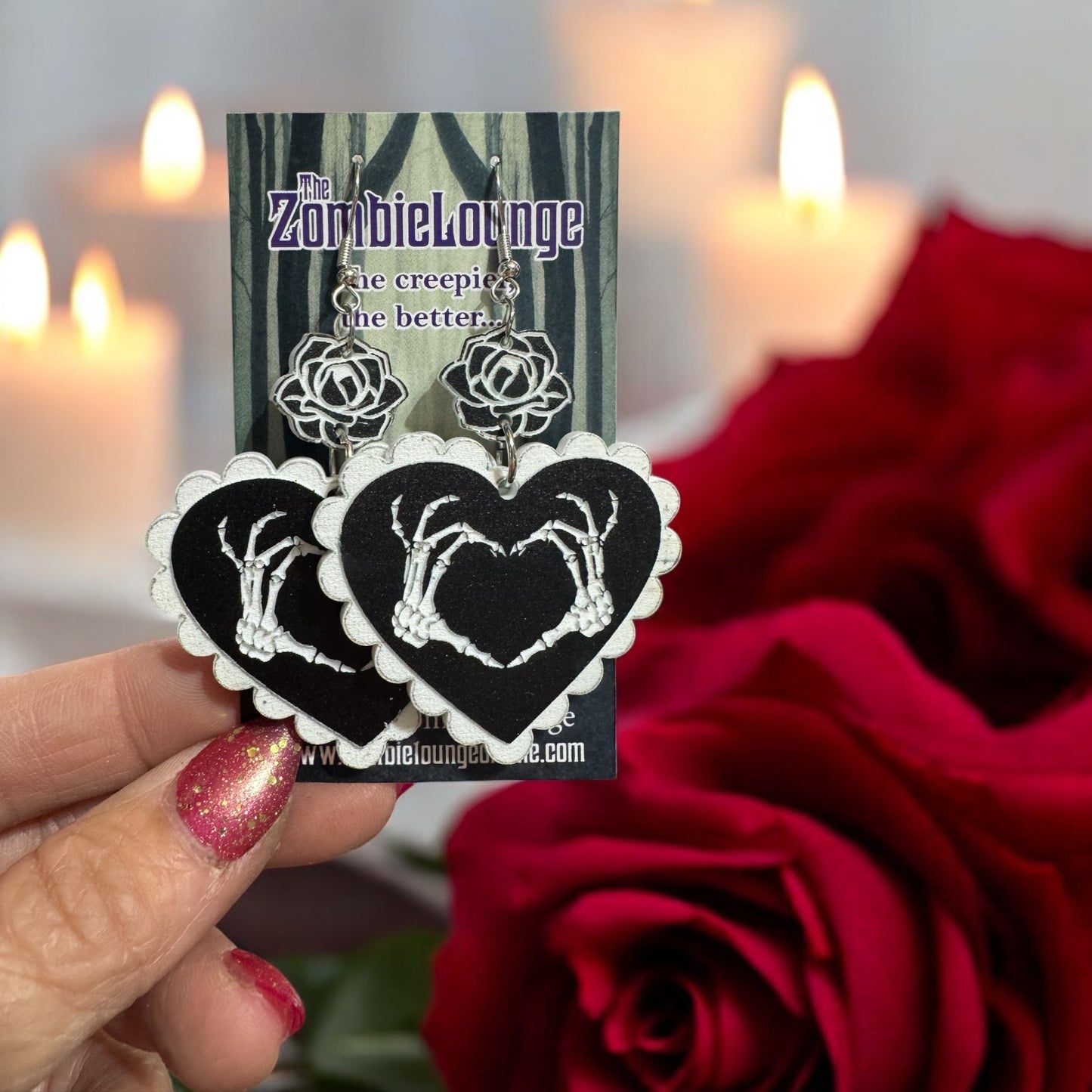 Skeleton Hands Heart Earrings