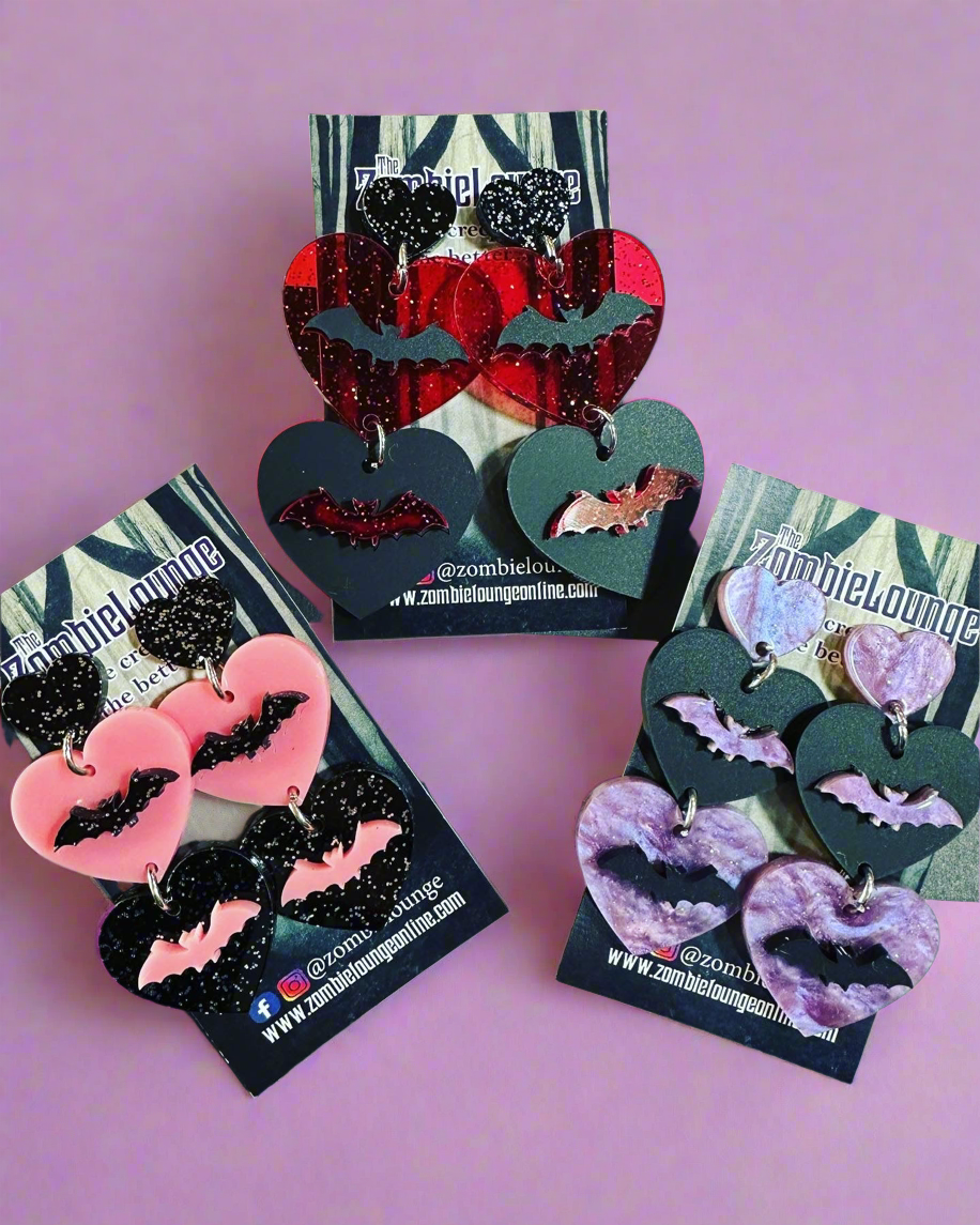 Valloween Bat Heart Earrings