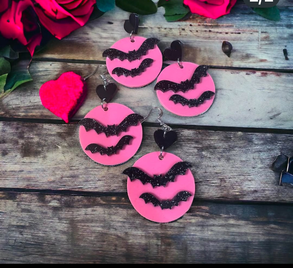 Valentines Bat Moon Earrings
