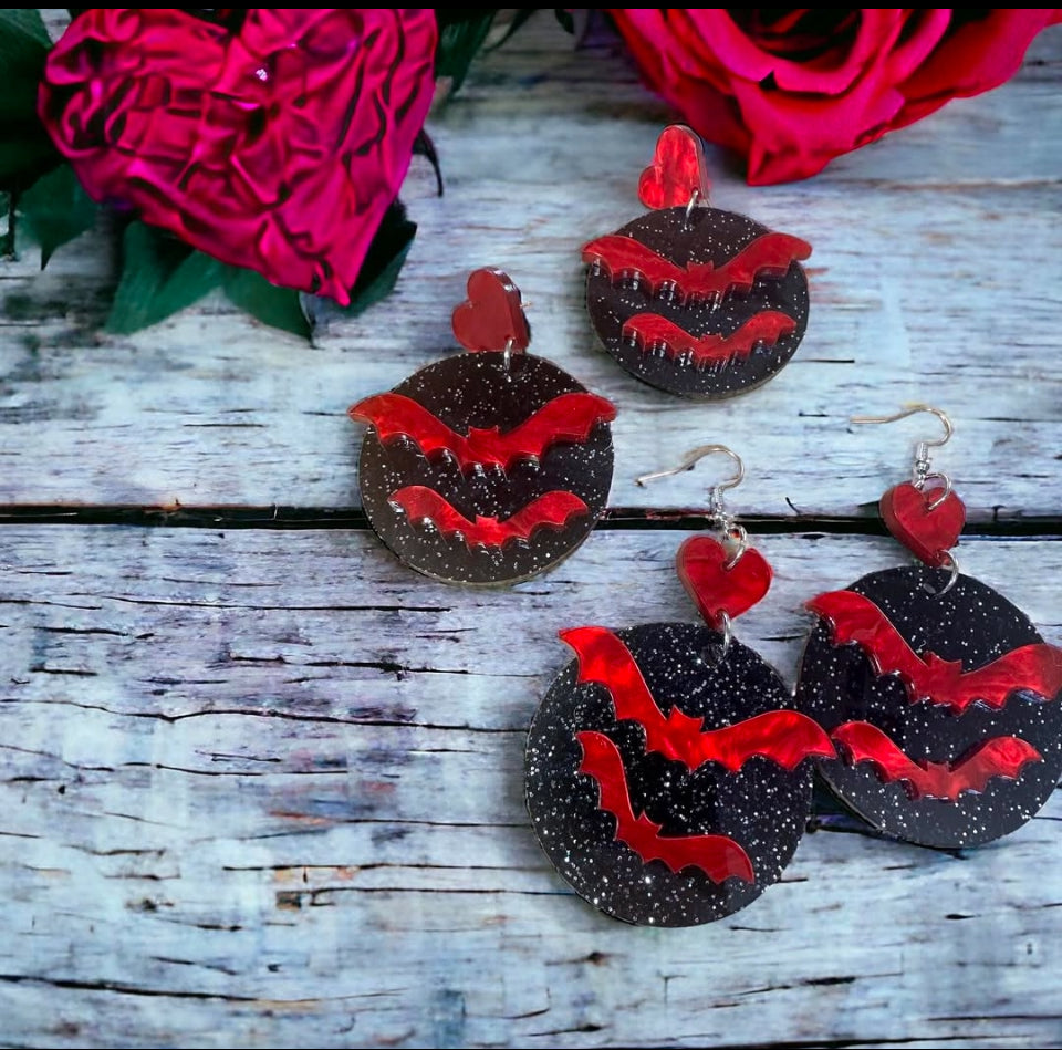 Valentines Bat Moon Earrings