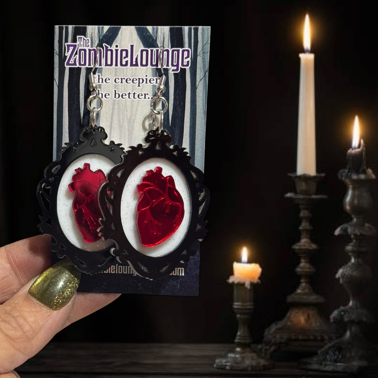 Gothic Anatomy Heart Frame Earrings
