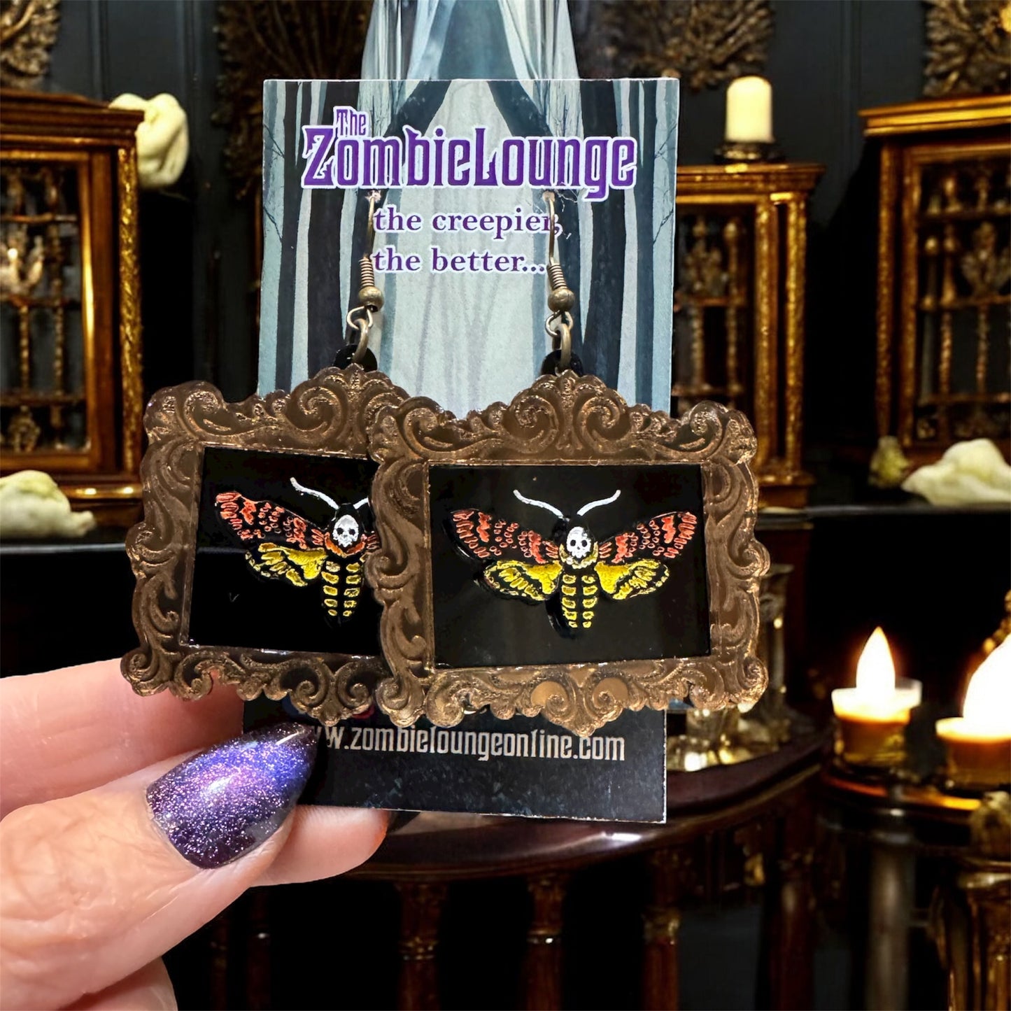 Death Head Moth Framed Earrings