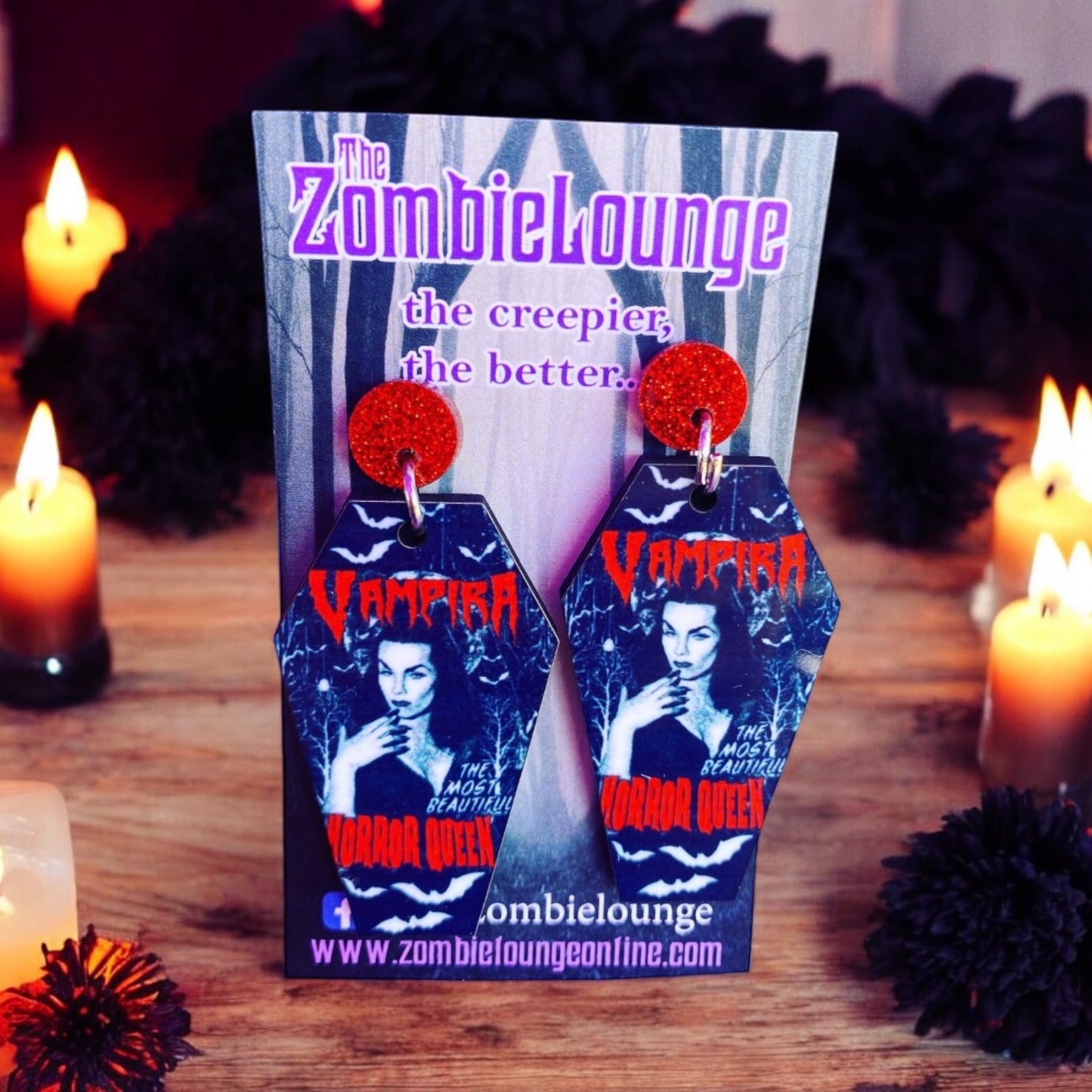 Coffin Vampira Red Earrings