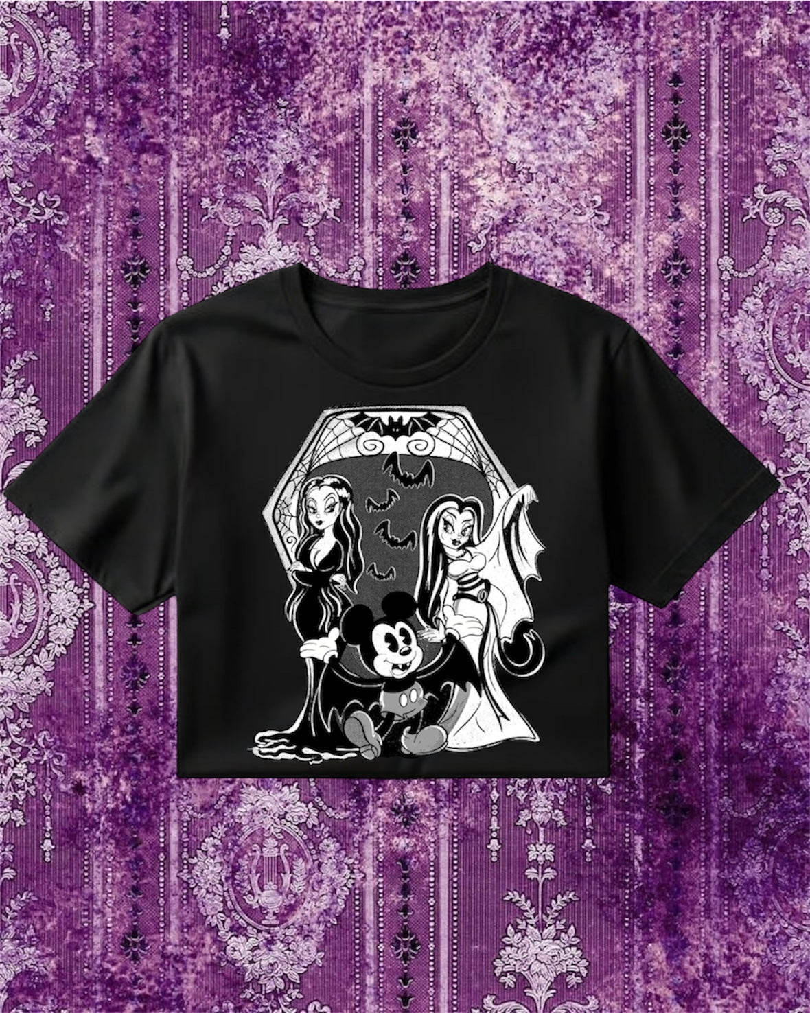 Lily, Morticia, and the Mouse Crop Top