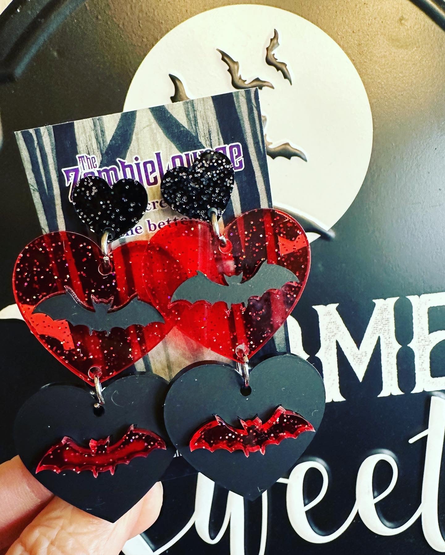 Valloween Bat Heart Earrings