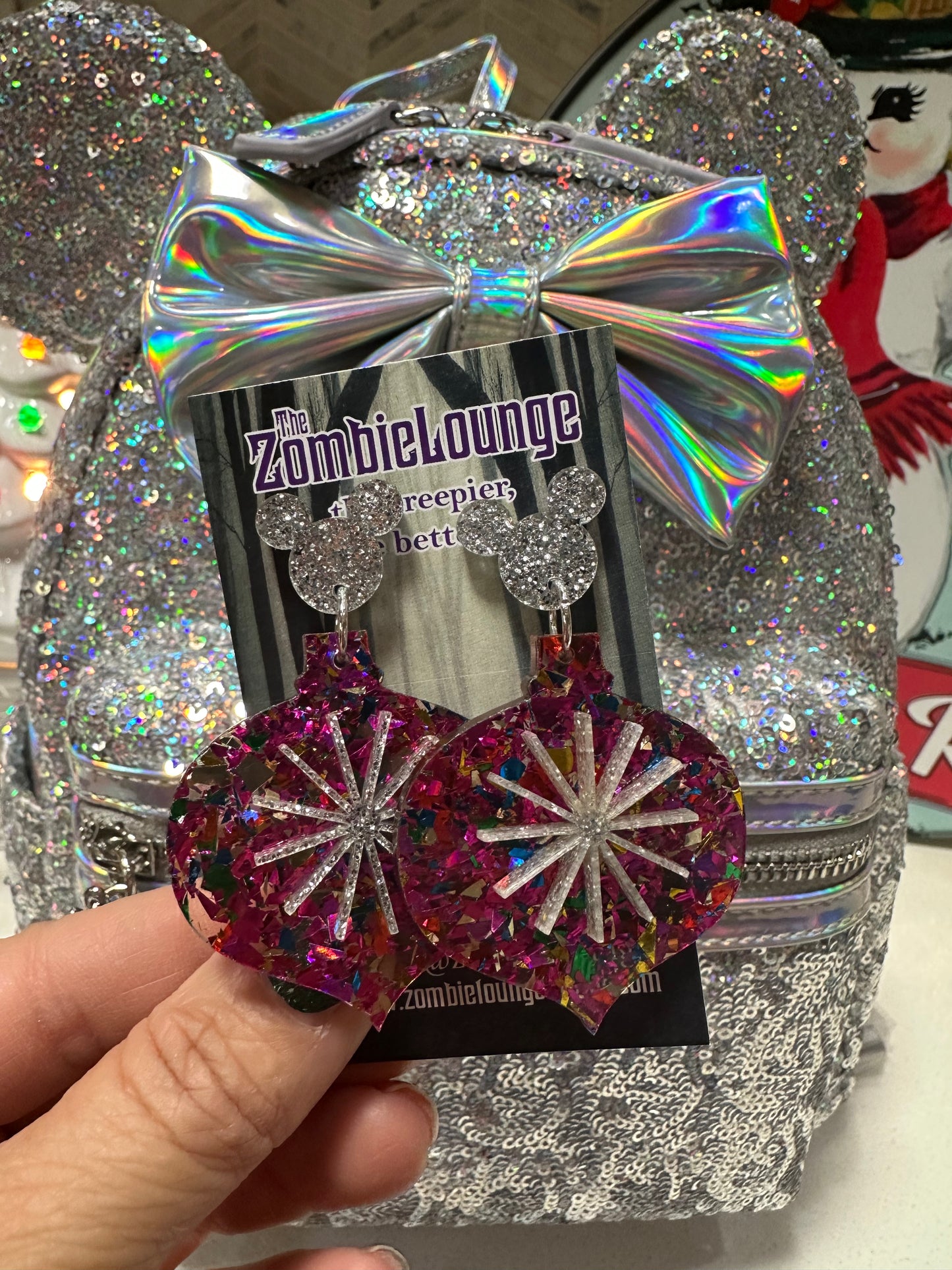 Retro Christmas Ornament Mouse Earrings