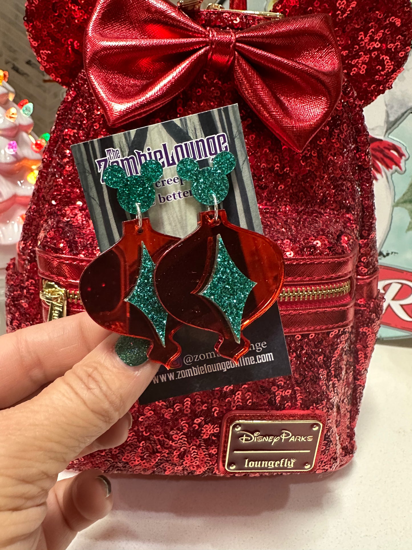 Retro Christmas Ornament Mouse Earrings