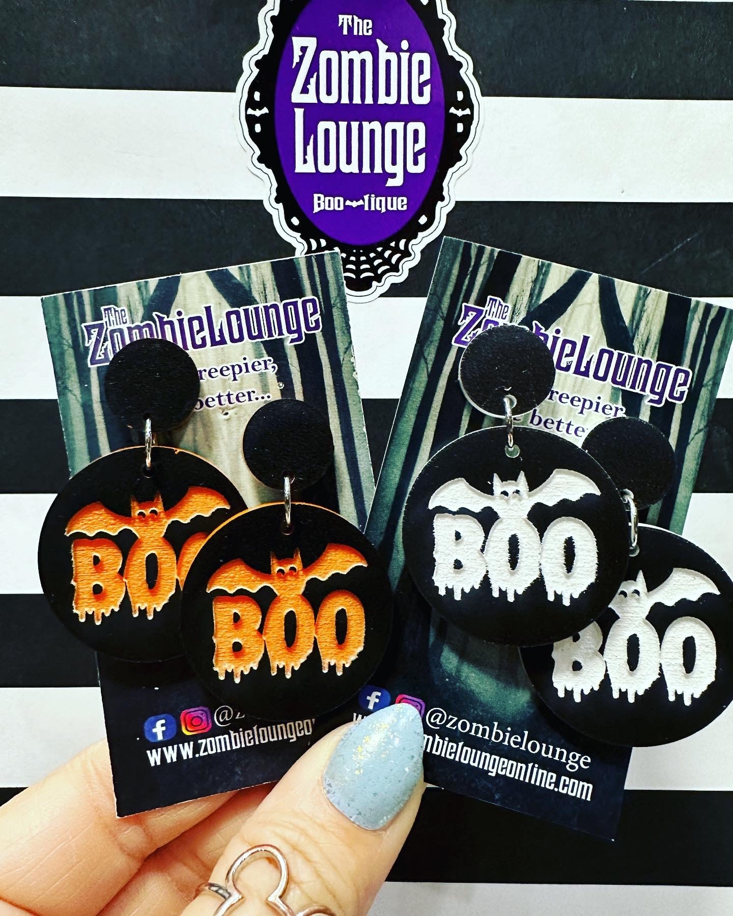 Round Boo Bat Earrings