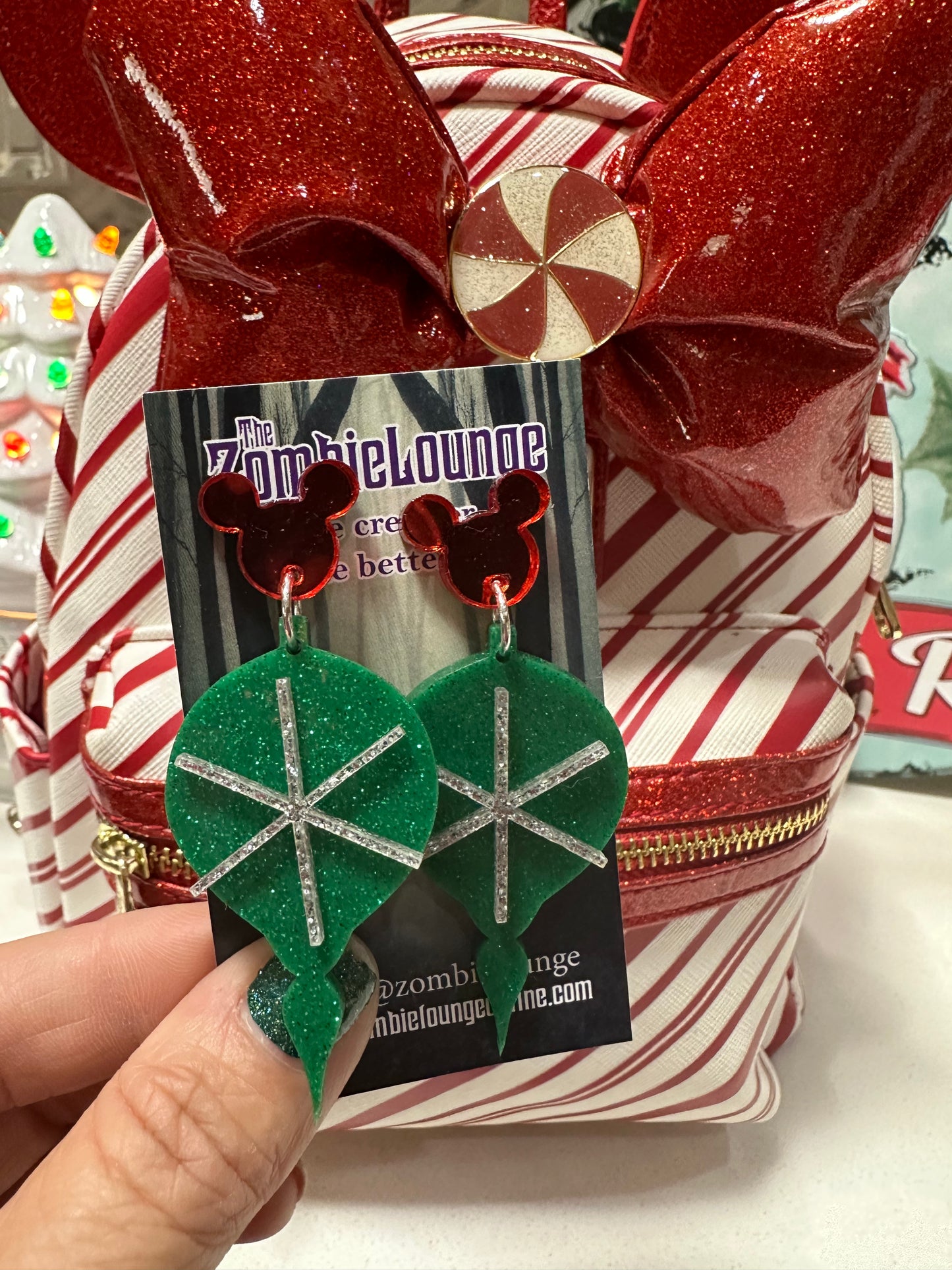 Retro Christmas Ornament Mouse Earrings