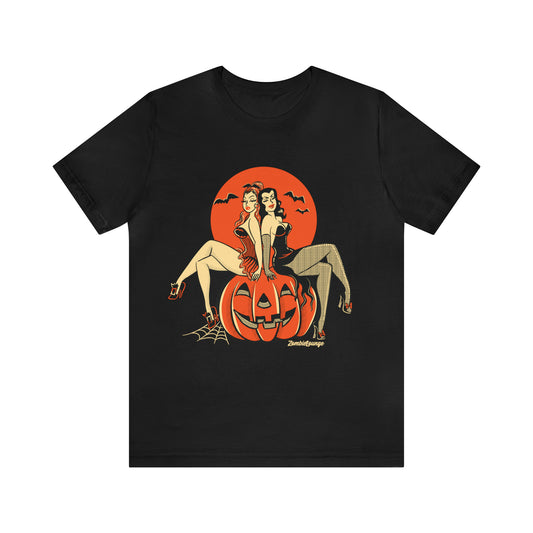 Halloween Pinup Girls by Zombie Lounge Unisex Jersey Short Sleeve Tee