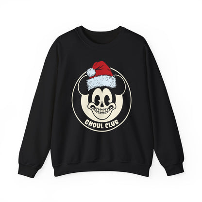Ghoul Club Holiday Sweatshirt — Vintage Skull Mouse with Santa Hat Crewneck