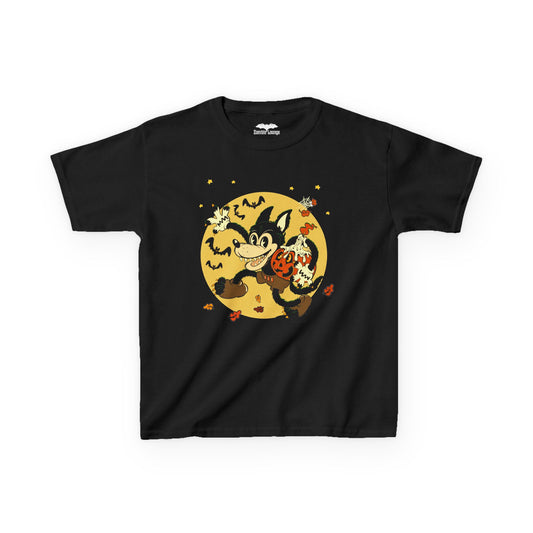 Kids T-Shirt — Pumpkin Prowlin Wolf- Licensed Natatat Studios Design
