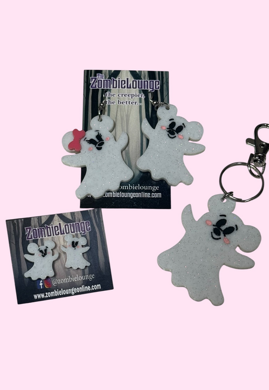 Cutie Ghost Mouse Earrings or keychain