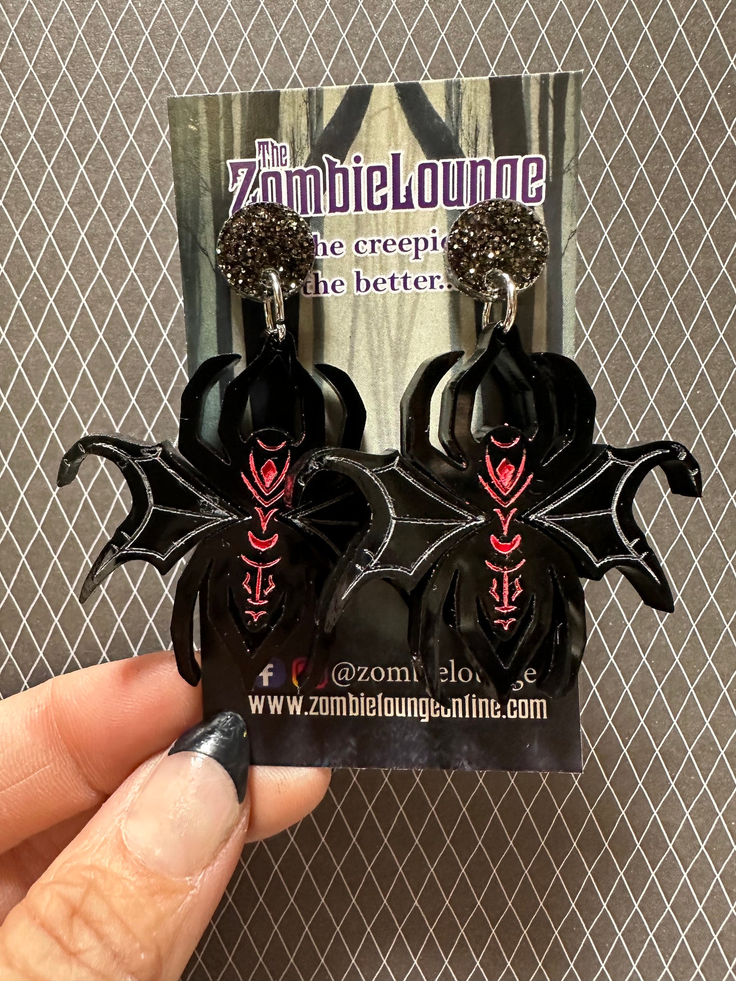 Gothic Winged Spider Earrings