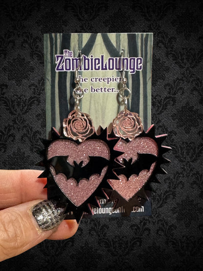 Gothic Bat Heart Earrings