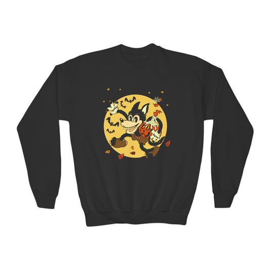 Kid's Crewneck- Pumpkin Prowlin Wolf-Licensed Natatat Studios Design