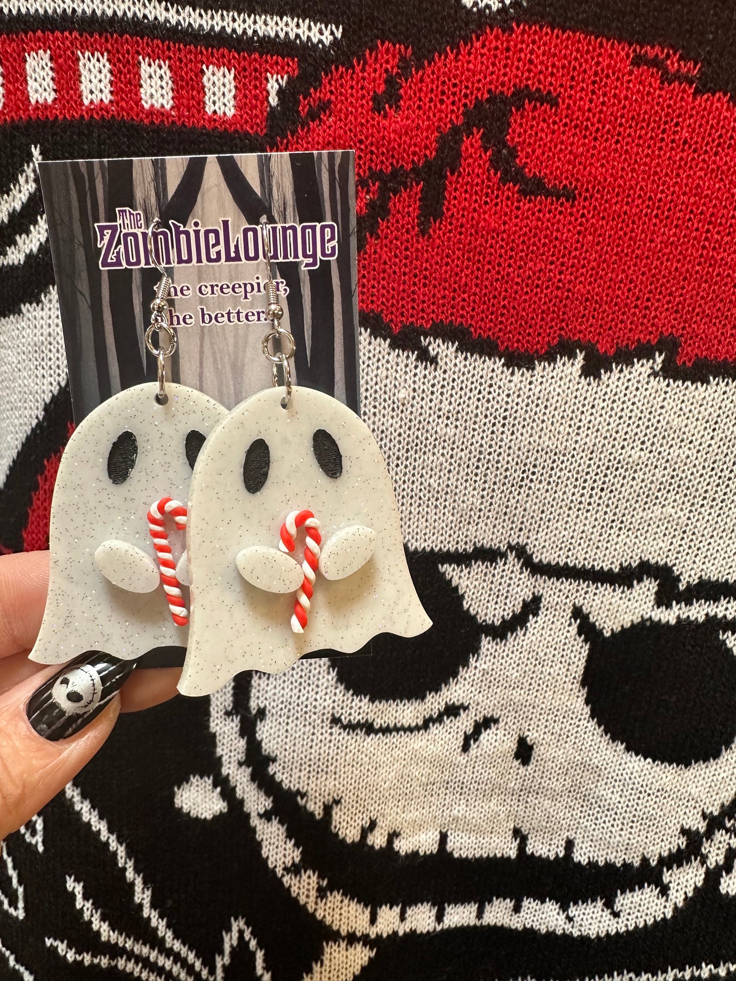 Candy Cane Ghost Earrings