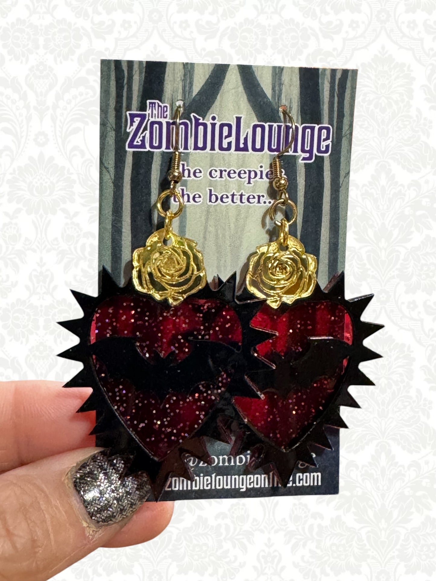 Gothic Bat Heart Earrings