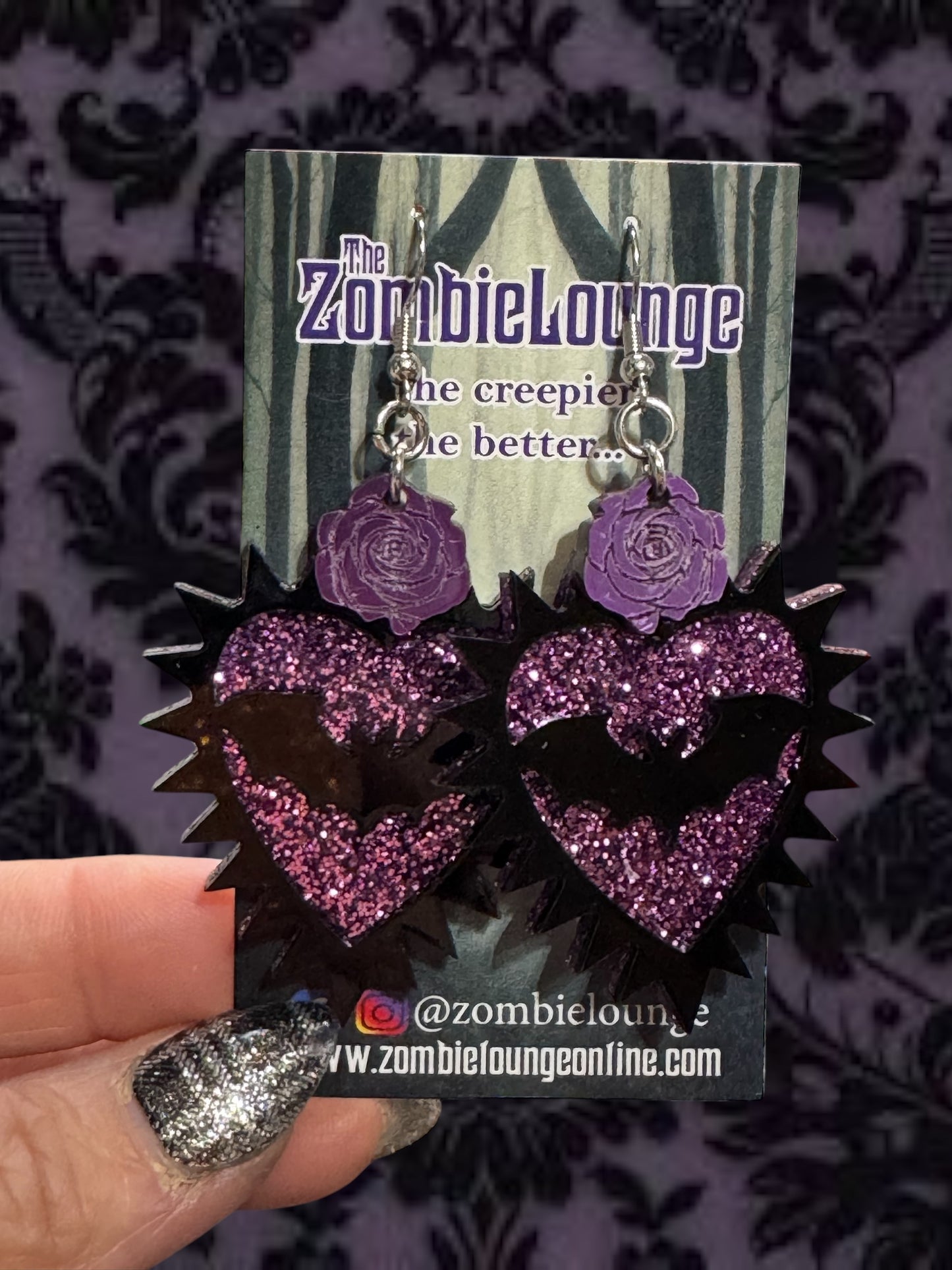 Gothic Bat Heart Earrings