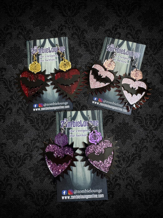 Gothic Bat Heart Earrings