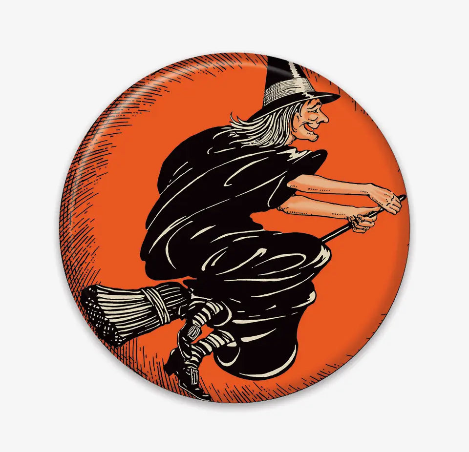 Vintage Flying Witch Button