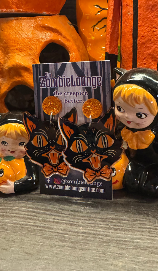 Halloween Bow Tie Cat Earrings