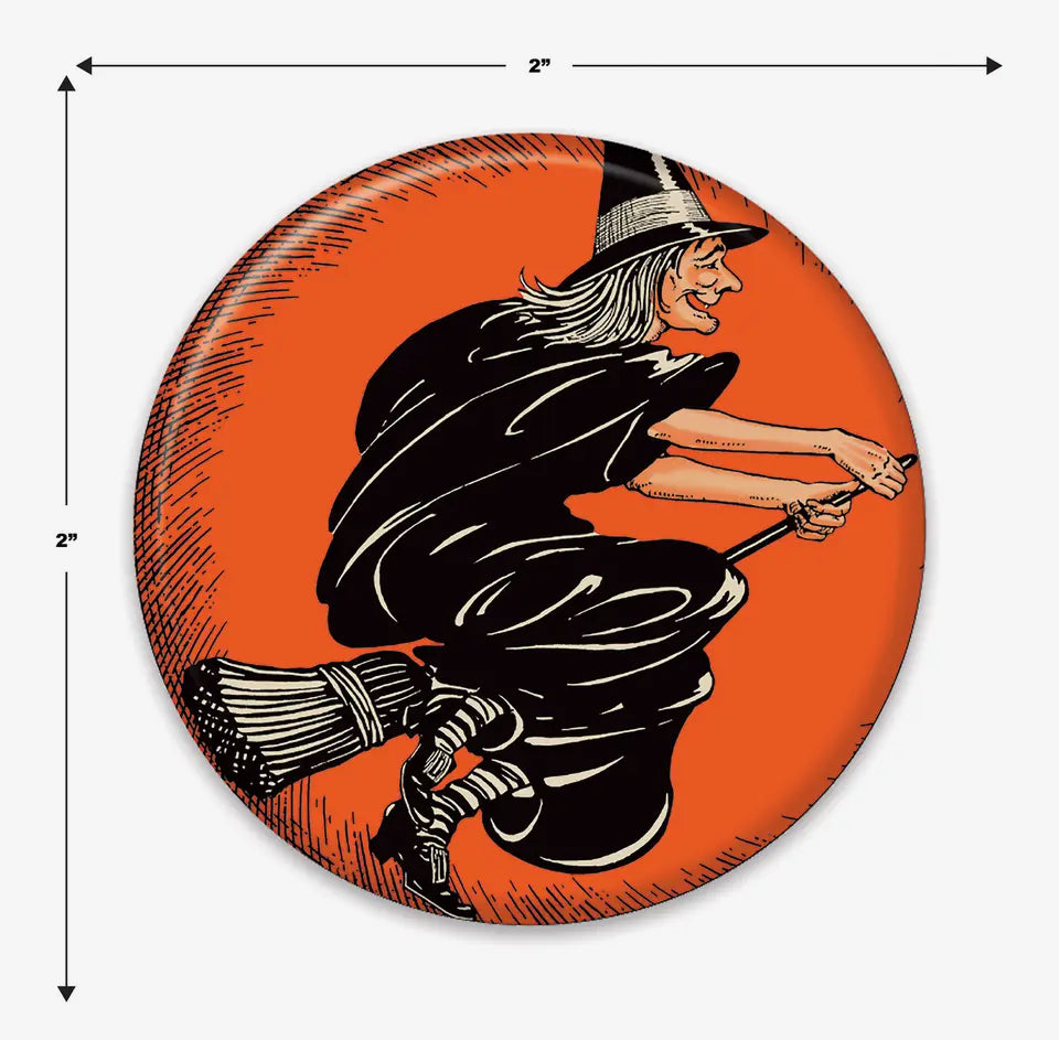 Vintage Flying Witch Button