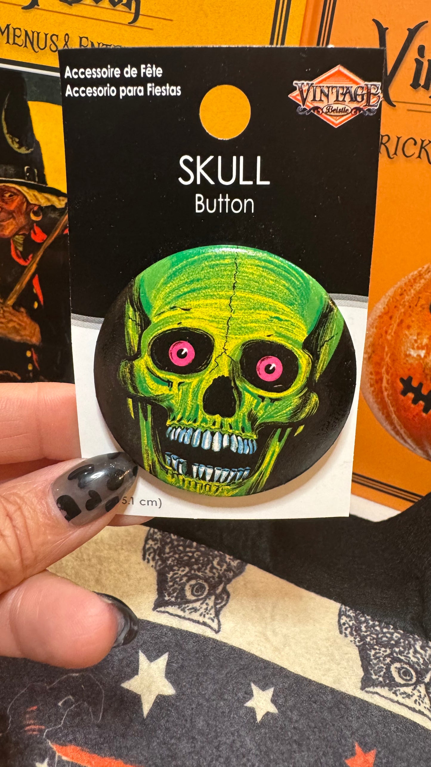 Vintage Green Skull Button