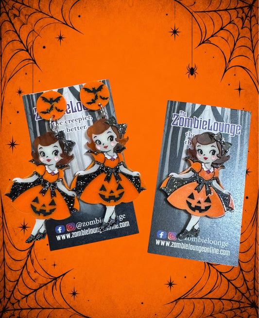Vintage Halloween Girl Earrings or brooch