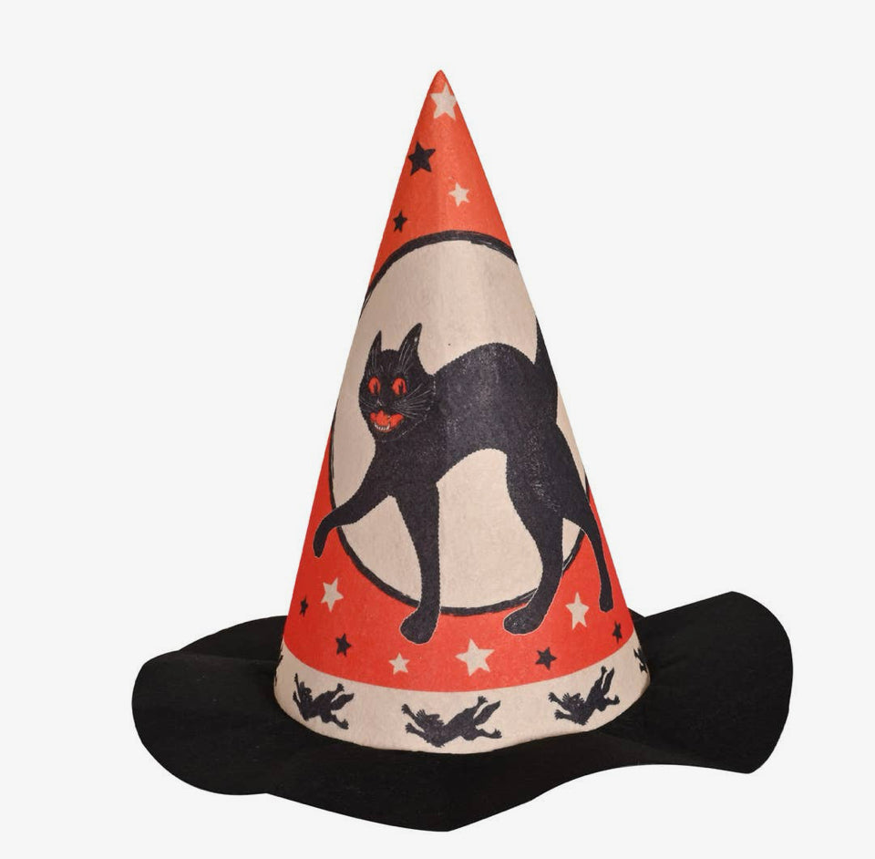 Vintage Inspired Black Cat Witch Hat