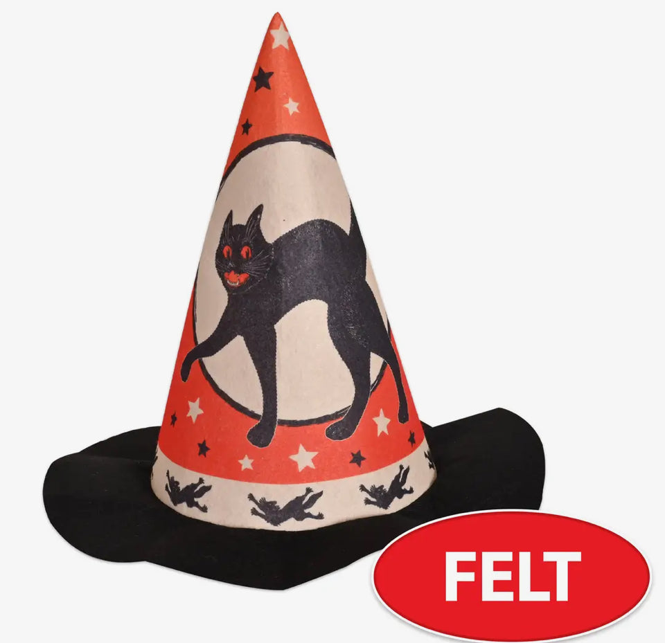 Vintage Inspired Black Cat Witch Hat