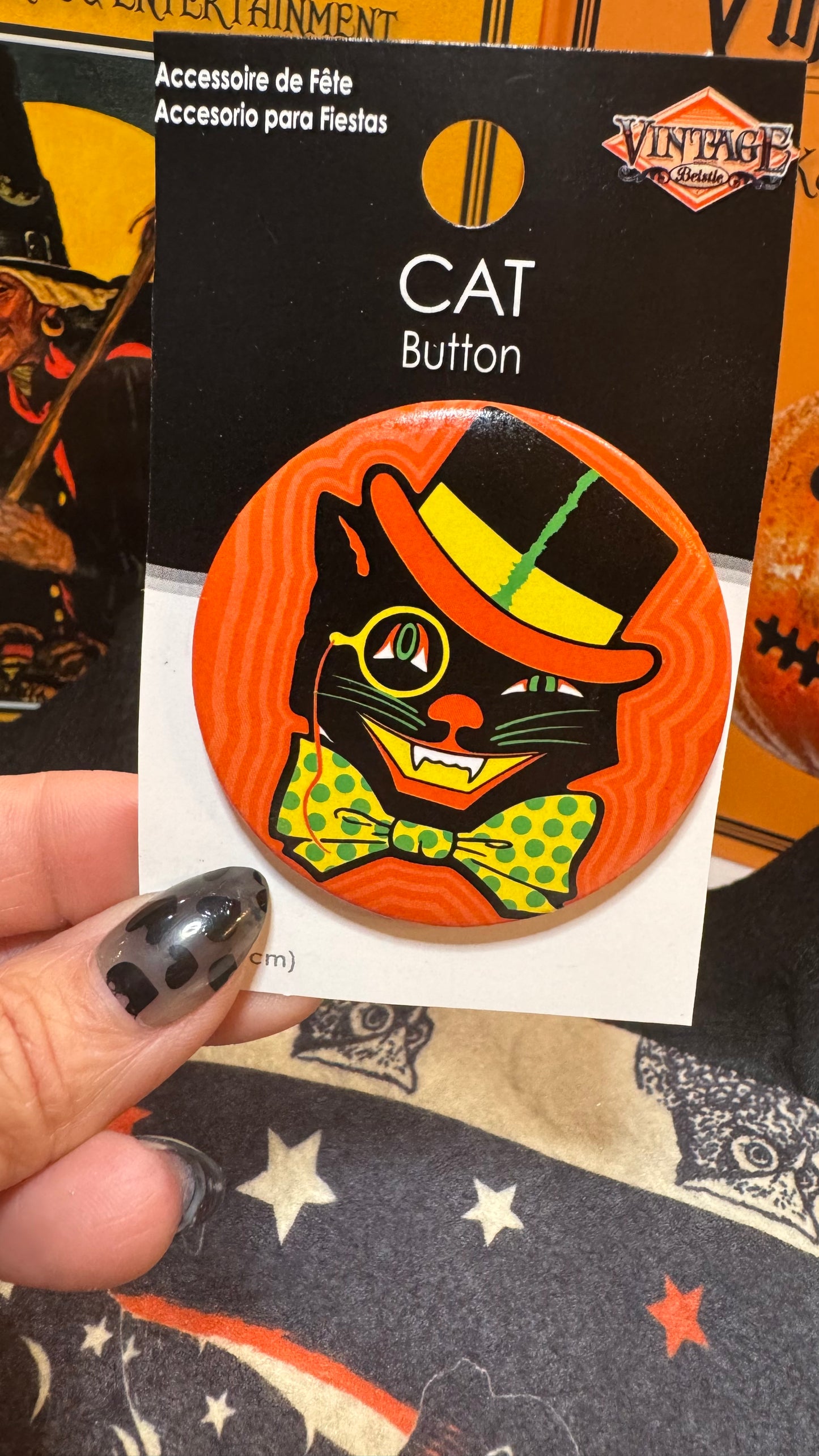 Halloween Top Hat Cat Button