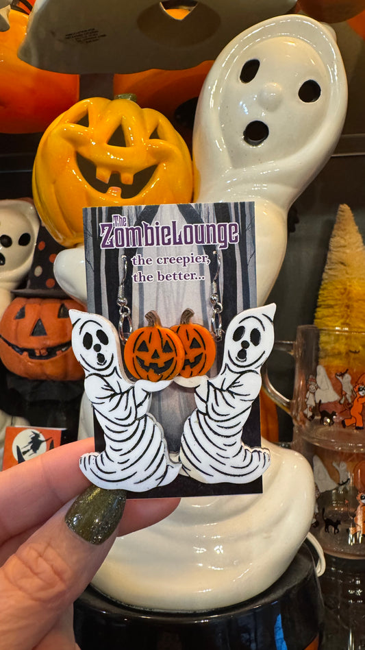 Vintage Ghost and Pumpkin Earrings