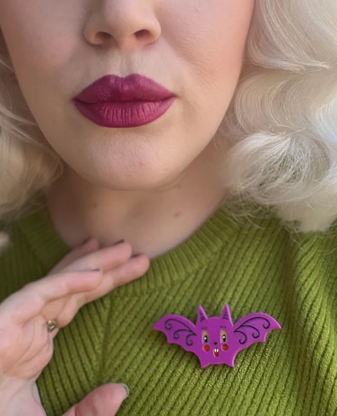 Gothic Glam Bat Brooch plum