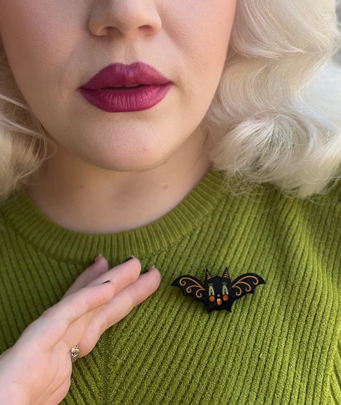 Gothic Glam Bat Brooch Black