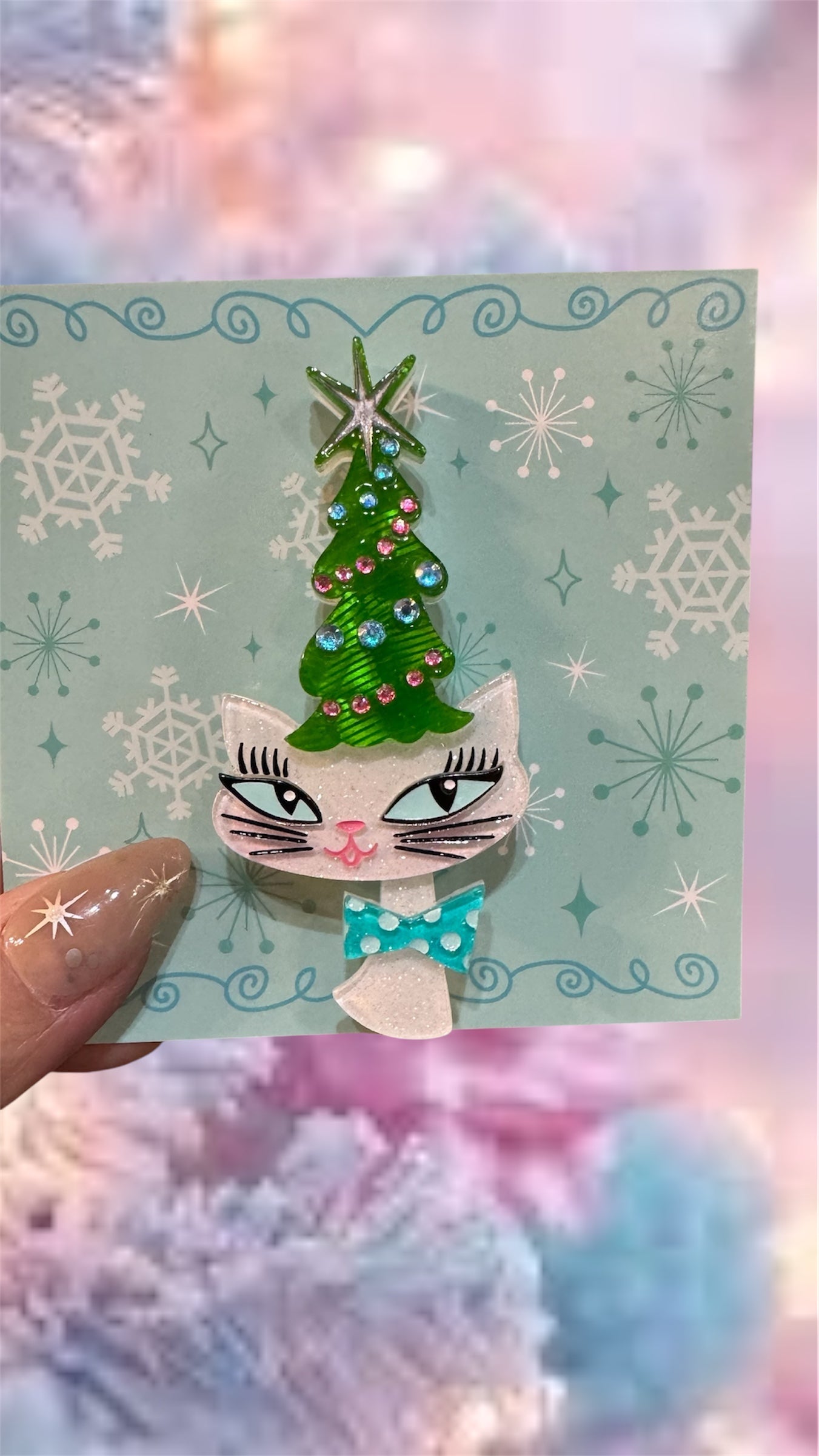Kitty Christmas Hat Brooch