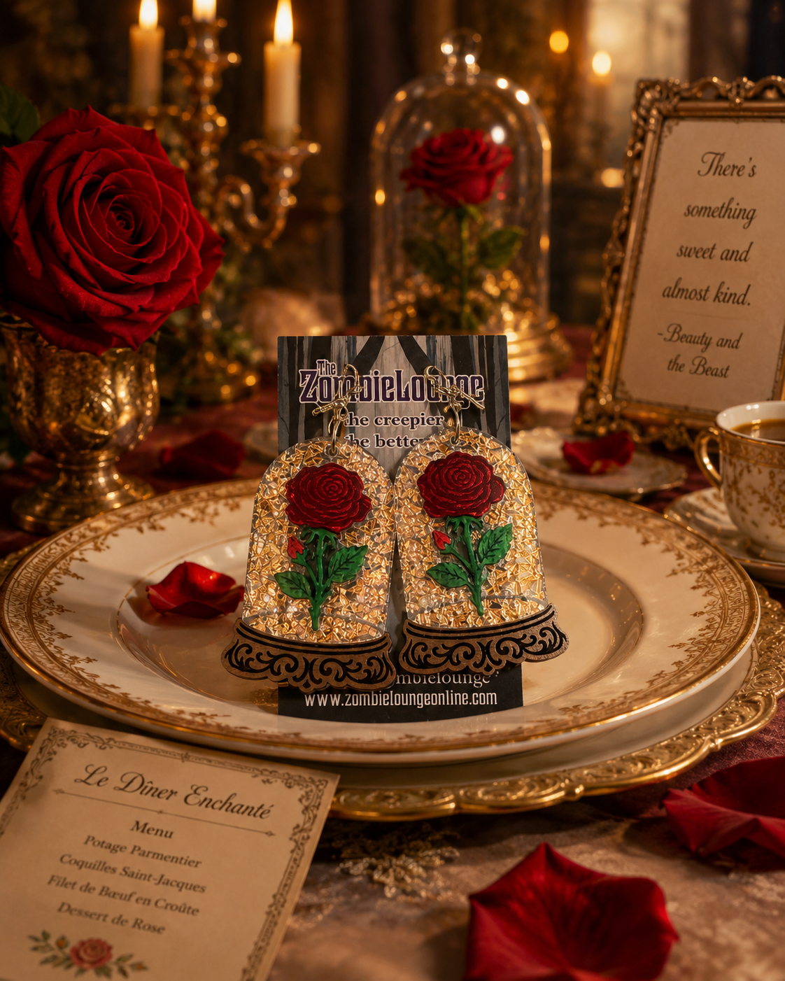 Rose dome earrings or brooch