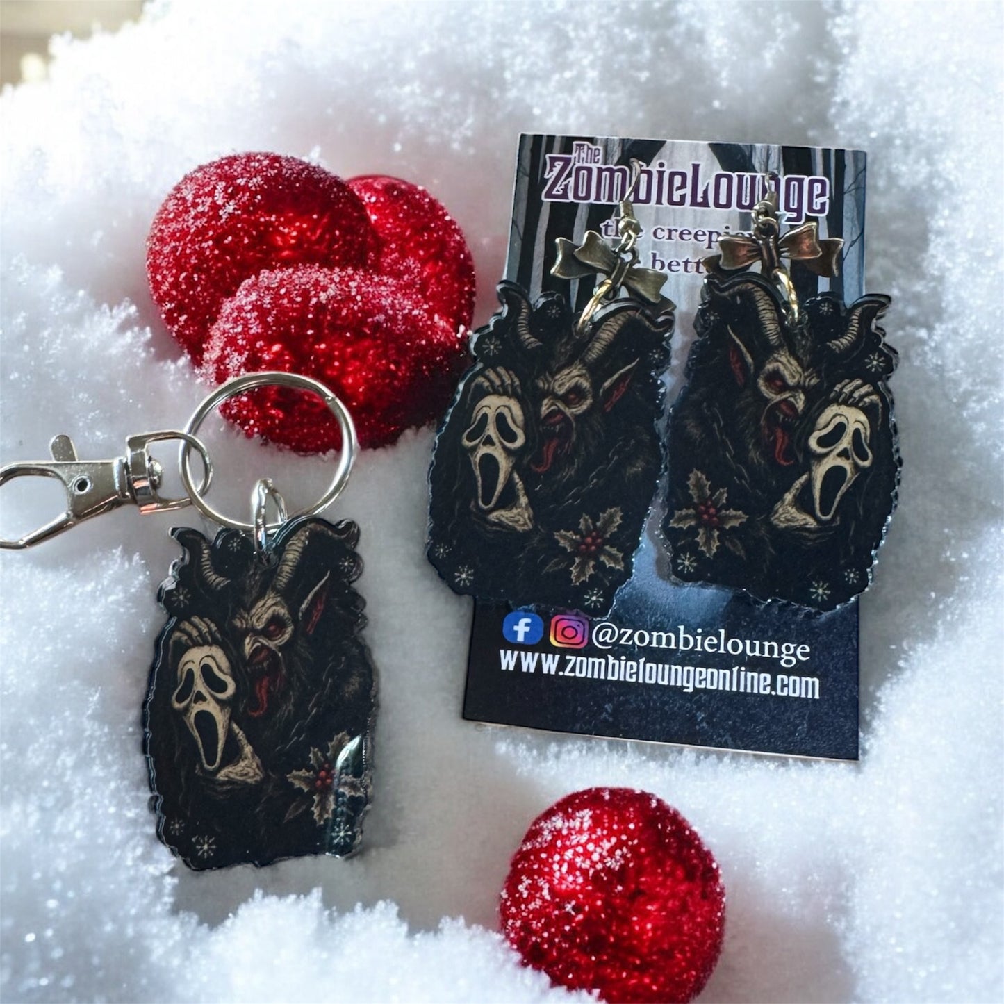 Krampus earrings and keychain