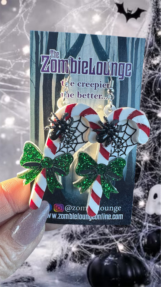 Candy Cane Spider Earrings