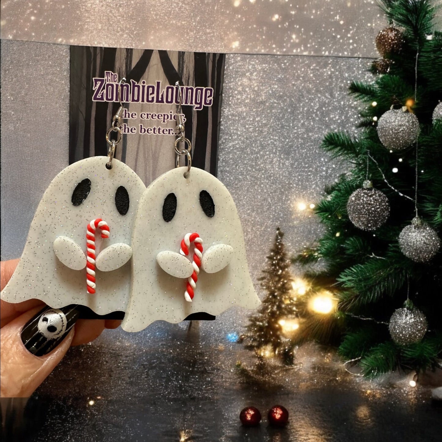 Candy Cane Ghost Earrings