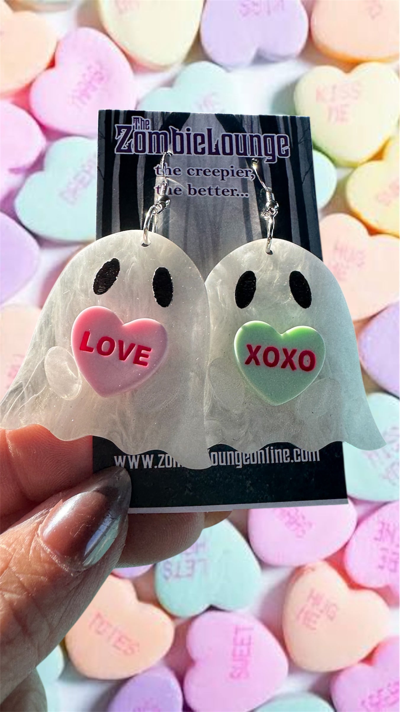 Candy Heart Ghost Earrings